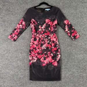 Antonio Melani Sheath Dress Womens 0 Black Pink‎ Floral Cocktail Party Romantic